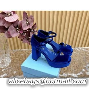 Best Price Prada Velvet Platform Sandals 9.5cm Blue 611118