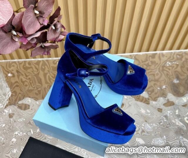 Best Price Prada Velvet Platform Sandals 9.5cm Blue 611118