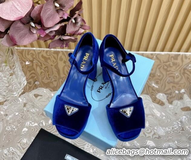 Best Price Prada Velvet Platform Sandals 9.5cm Blue 611118