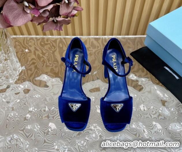 Best Price Prada Velvet Platform Sandals 9.5cm Blue 611118