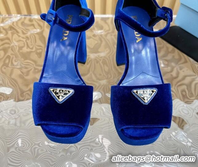 Best Price Prada Velvet Platform Sandals 9.5cm Blue 611118