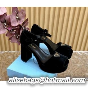 Shop Duplicate Prada Velvet Platform Sandals 9.5cm Black 611120