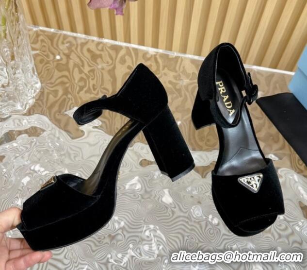 Shop Duplicate Prada Velvet Platform Sandals 9.5cm Black 611120