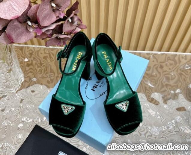 Perfect Prada Velvet Platform Sandals 9.5cm Green 611121