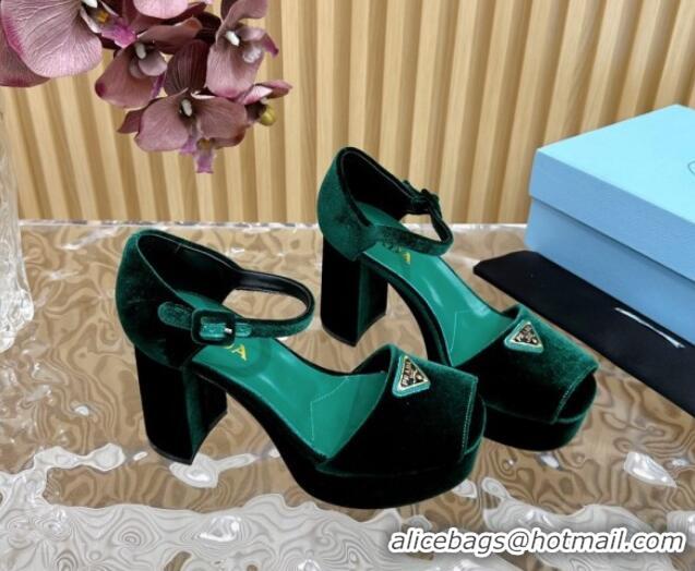 Perfect Prada Velvet Platform Sandals 9.5cm Green 611121