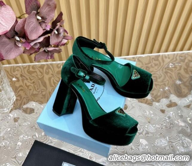 Perfect Prada Velvet Platform Sandals 9.5cm Green 611121