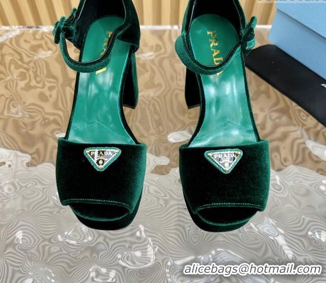 Perfect Prada Velvet Platform Sandals 9.5cm Green 611121