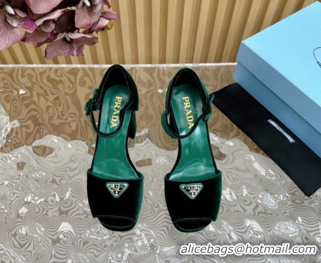 Perfect Prada Velvet Platform Sandals 9.5cm Green 611121