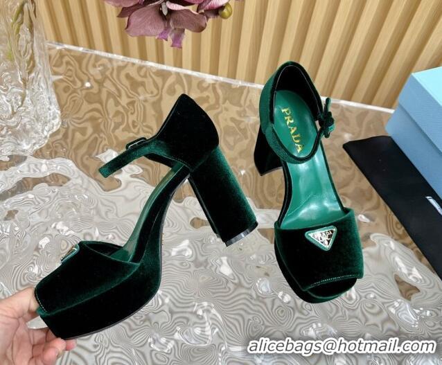 Perfect Prada Velvet Platform Sandals 9.5cm Green 611121