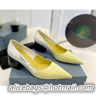 Low Price Prada Two-Tone Brushed leather Pumps 4.5cm with Bow White/Yellow 611123