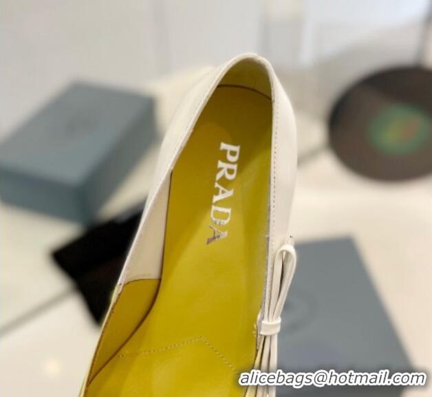 Low Price Prada Two-Tone Brushed leather Pumps 4.5cm with Bow White/Yellow 611123