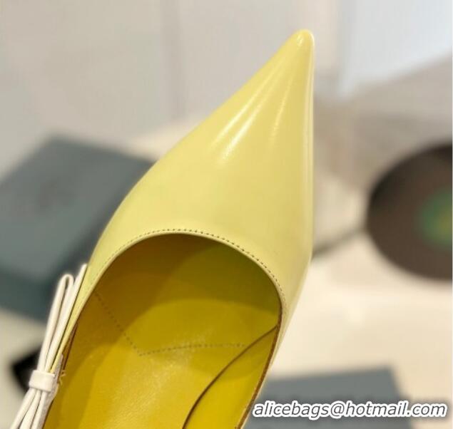 Low Price Prada Two-Tone Brushed leather Pumps 4.5cm with Bow White/Yellow 611123