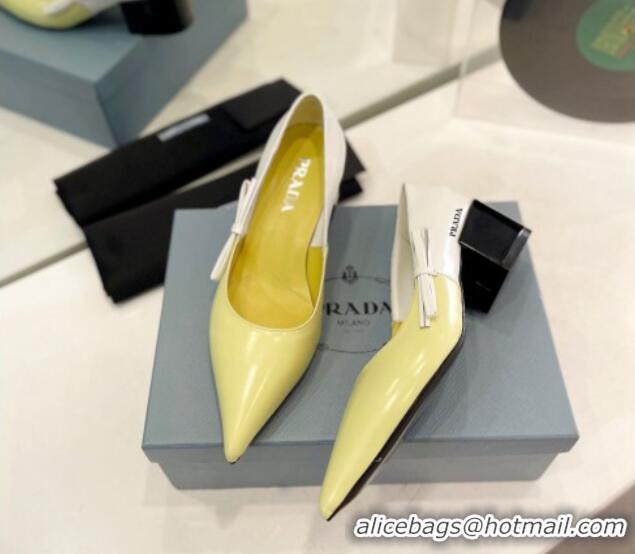 Low Price Prada Two-Tone Brushed leather Pumps 4.5cm with Bow White/Yellow 611123