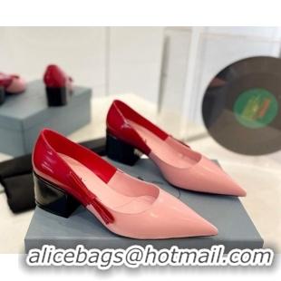 Unique Style Prada Two-Tone Brushed leather Pumps 4.5cm with Bow Pink/Red 611124