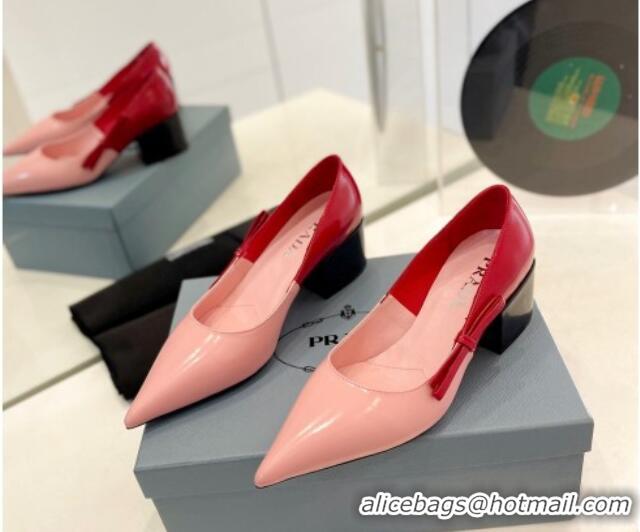 Unique Style Prada Two-Tone Brushed leather Pumps 4.5cm with Bow Pink/Red 611124