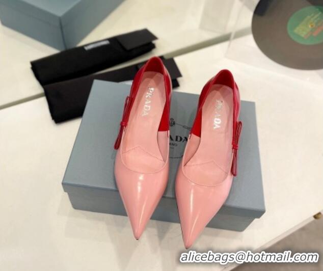 Unique Style Prada Two-Tone Brushed leather Pumps 4.5cm with Bow Pink/Red 611124