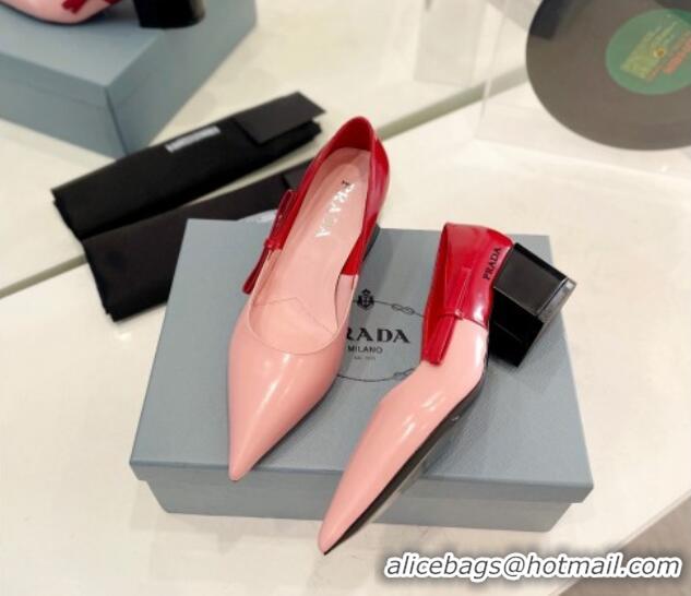 Unique Style Prada Two-Tone Brushed leather Pumps 4.5cm with Bow Pink/Red 611124