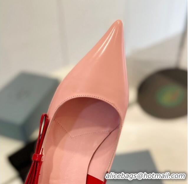 Unique Style Prada Two-Tone Brushed leather Pumps 4.5cm with Bow Pink/Red 611124