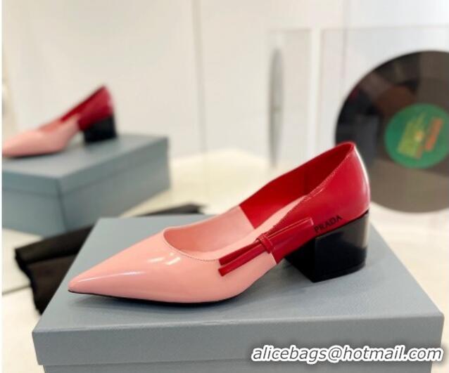 Unique Style Prada Two-Tone Brushed leather Pumps 4.5cm with Bow Pink/Red 611124