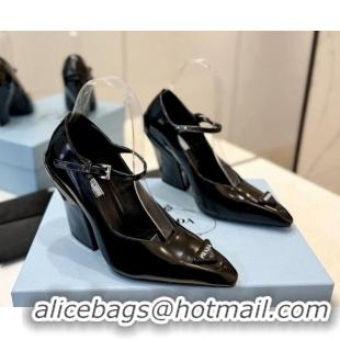 Buy Luxury Prada Two-Tone Brushed leather Mary Janes Pumps 8.5cm Black 611125