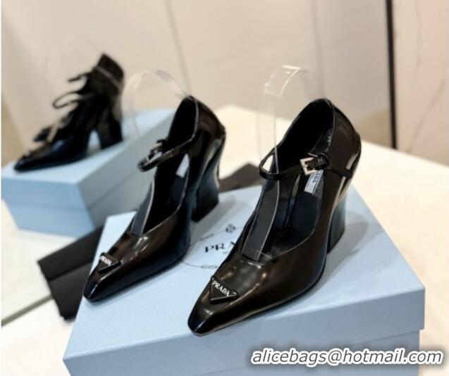 Buy Luxury Prada Two-Tone Brushed leather Mary Janes Pumps 8.5cm Black 611125