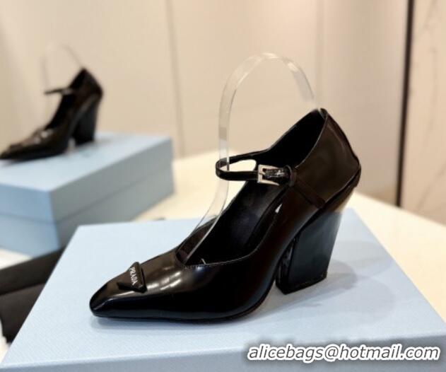 Buy Luxury Prada Two-Tone Brushed leather Mary Janes Pumps 8.5cm Black 611125