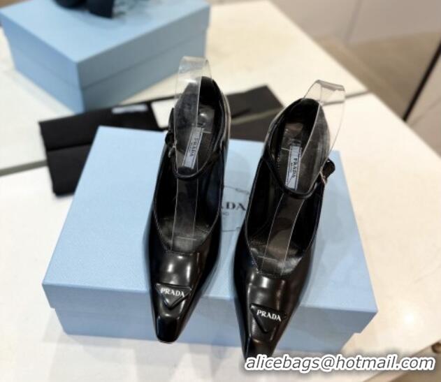 Buy Luxury Prada Two-Tone Brushed leather Mary Janes Pumps 8.5cm Black 611125