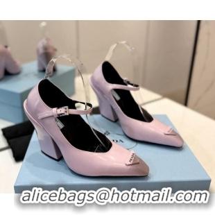 Charming Prada Two-Tone Brushed leather Mary Janes Pumps 8.5cm Light Pink 611127