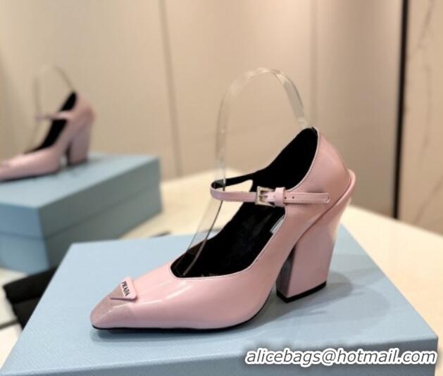 Charming Prada Two-Tone Brushed leather Mary Janes Pumps 8.5cm Light Pink 611127