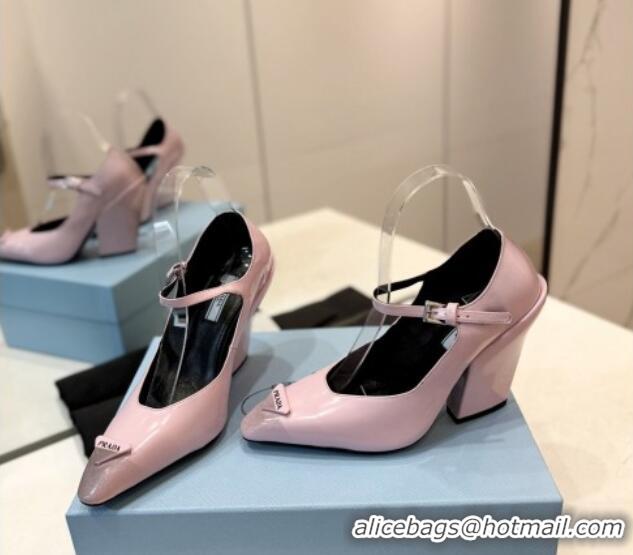 Charming Prada Two-Tone Brushed leather Mary Janes Pumps 8.5cm Light Pink 611127