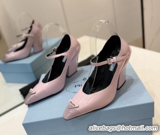 Charming Prada Two-Tone Brushed leather Mary Janes Pumps 8.5cm Light Pink 611127