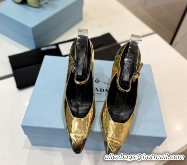 Sophisticated Prada Two-Tone Brushed leather Mary Janes Pumps 8.5cm Gold 611128