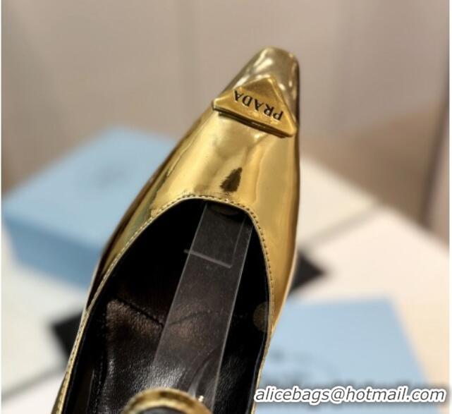 Sophisticated Prada Two-Tone Brushed leather Mary Janes Pumps 8.5cm Gold 611128