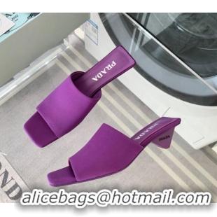 Top Design Prada Satin Heel Slide Sandals 3.5cm with Triangle Heel Purple 704001