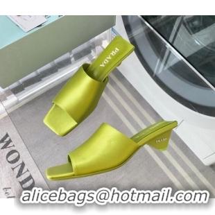 Good Quality Prada Satin Heel Slide Sandals 3.5cm with Triangle Heel Green 704002