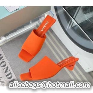 Top Grade Prada Satin Heel Slide Sandals 3.5cm with Triangle Heel Orange 704003