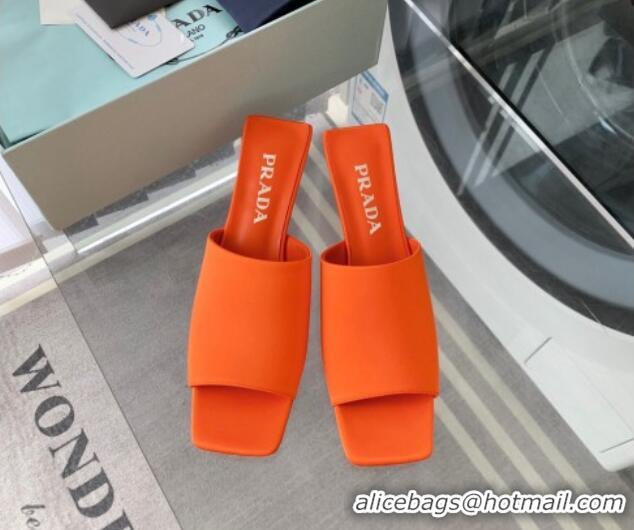 Top Grade Prada Satin Heel Slide Sandals 3.5cm with Triangle Heel Orange 704003