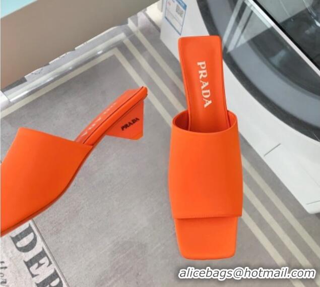 Top Grade Prada Satin Heel Slide Sandals 3.5cm with Triangle Heel Orange 704003