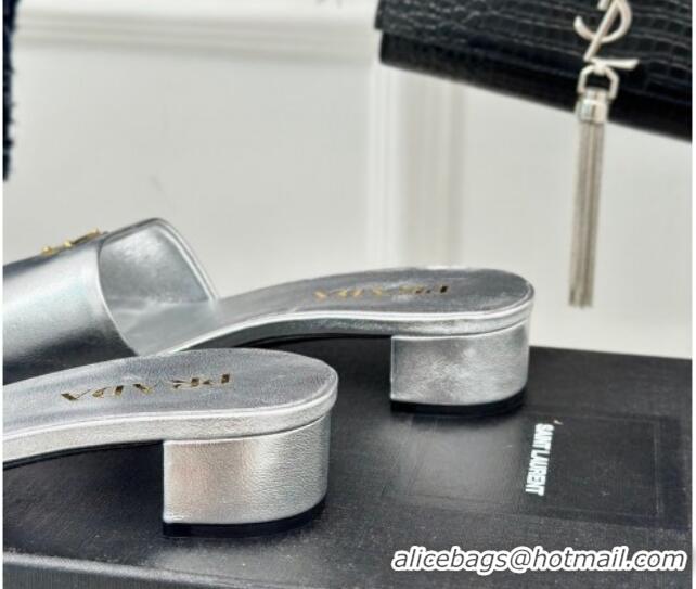 Shop Duplicate Prada Leather Heel Slides Sandal 3.5cm Silver 704007