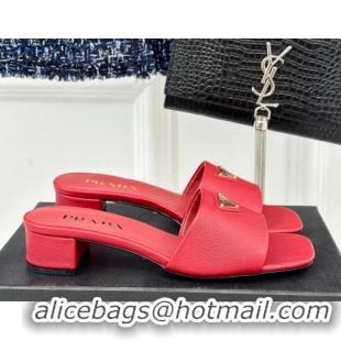 Good Product Prada Saffiano Leather Heel Slides Sandal 3.5cm Red 704008