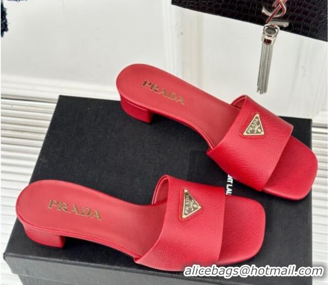 Good Product Prada Saffiano Leather Heel Slides Sandal 3.5cm Red 704008