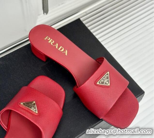 Good Product Prada Saffiano Leather Heel Slides Sandal 3.5cm Red 704008