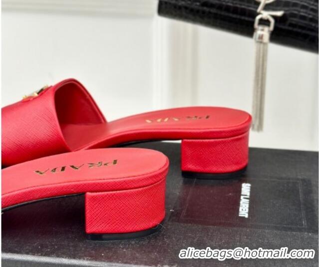 Good Product Prada Saffiano Leather Heel Slides Sandal 3.5cm Red 704008