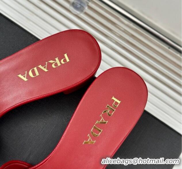 Good Product Prada Saffiano Leather Heel Slides Sandal 3.5cm Red 704008