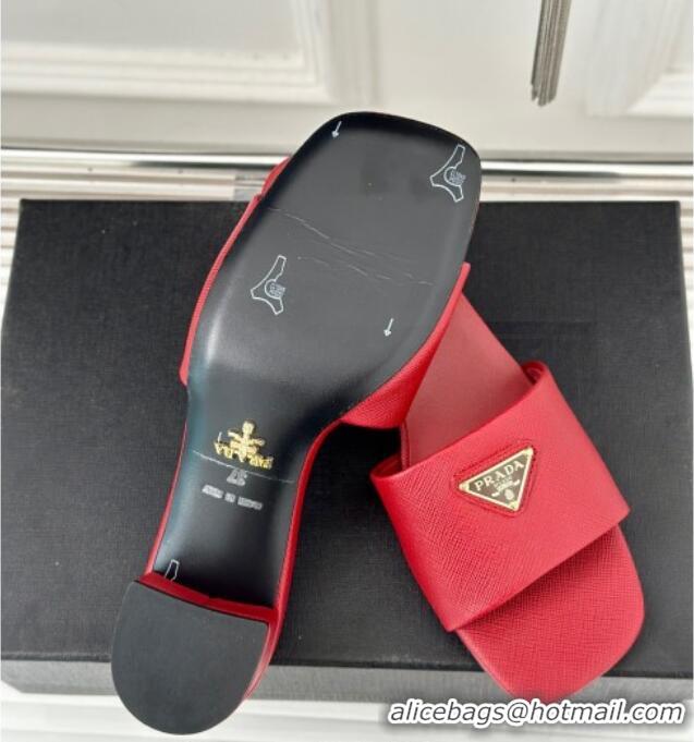 Good Product Prada Saffiano Leather Heel Slides Sandal 3.5cm Red 704008