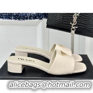 Pretty Style Prada Saffiano Leather Heel Slides Sandal 3.5cm White 04010