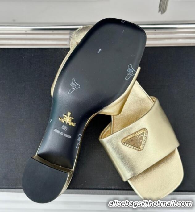 Top Grade Prada Leather Heel Slides Sandal 3.5cm Gold 704011