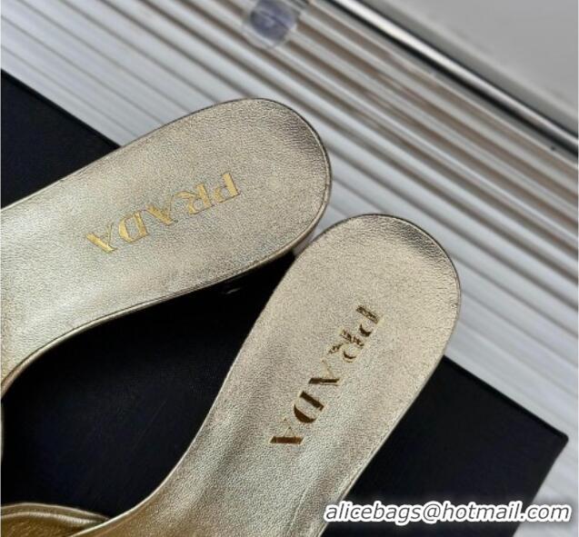 Top Grade Prada Leather Heel Slides Sandal 3.5cm Gold 704011