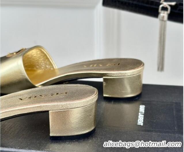 Top Grade Prada Leather Heel Slides Sandal 3.5cm Gold 704011