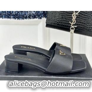 Big Discount Prada Saffiano Leather Heel Slides Sandal 3.5cm Black 704012